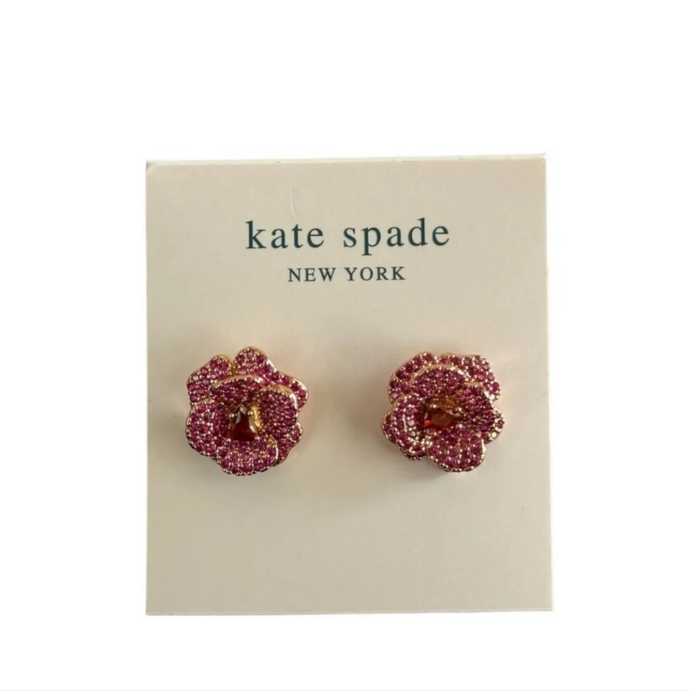 Kate Spade Rosey Collection Scarlet Blooms Pave Rose Stud Earrings with Dustbag - Picture 5 of 6